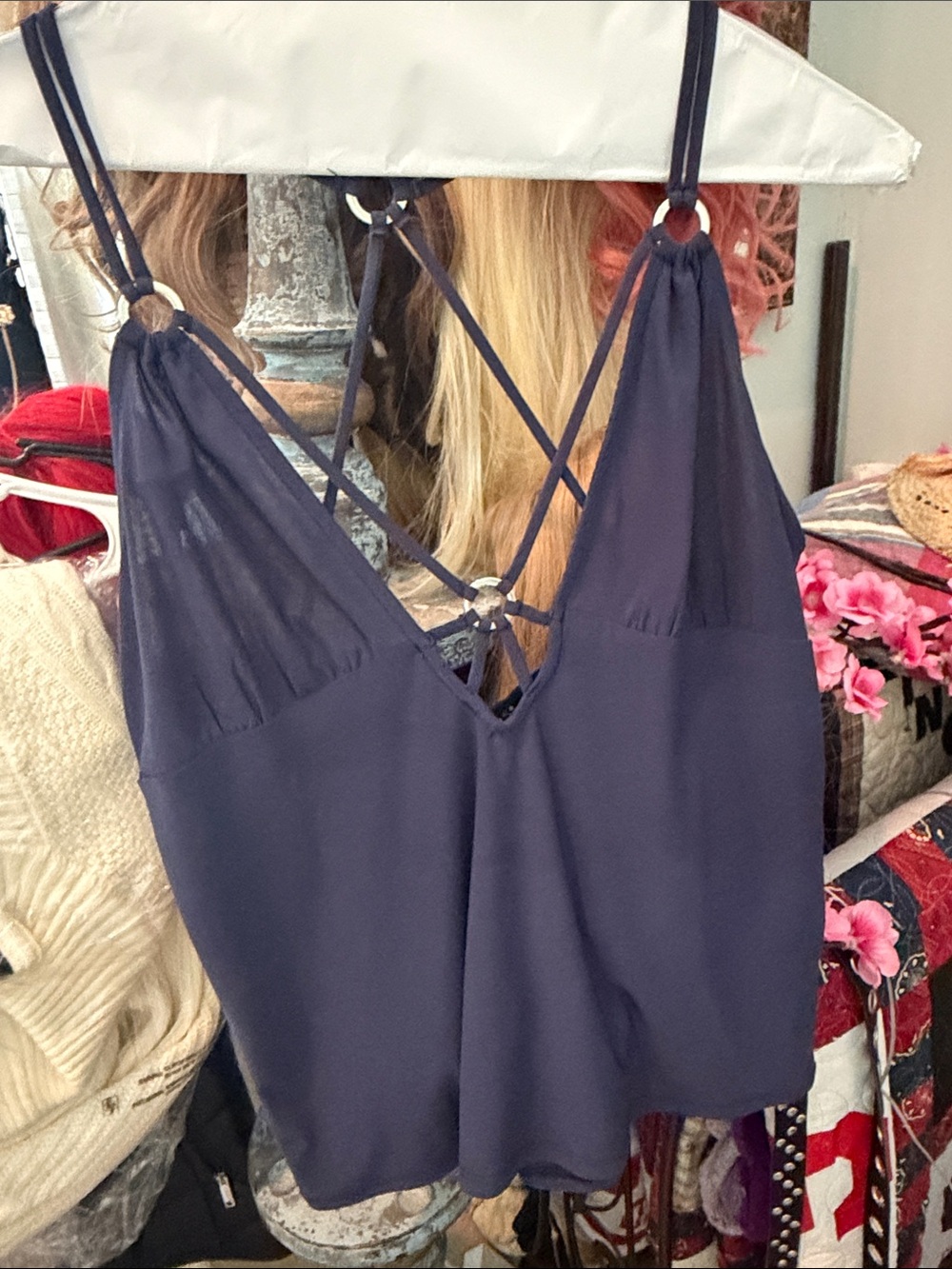 VENUS Navy Blue Strappy V-Neck Camisole